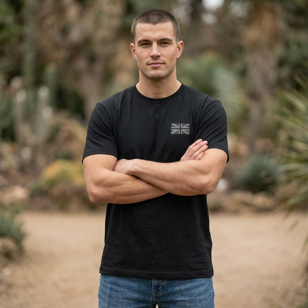 Union Jack Front & Back Print T-Shirt - Black Edit