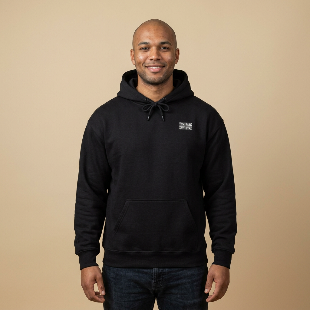 Union Jack Front Print Hoodie/Pullover - Black Edit