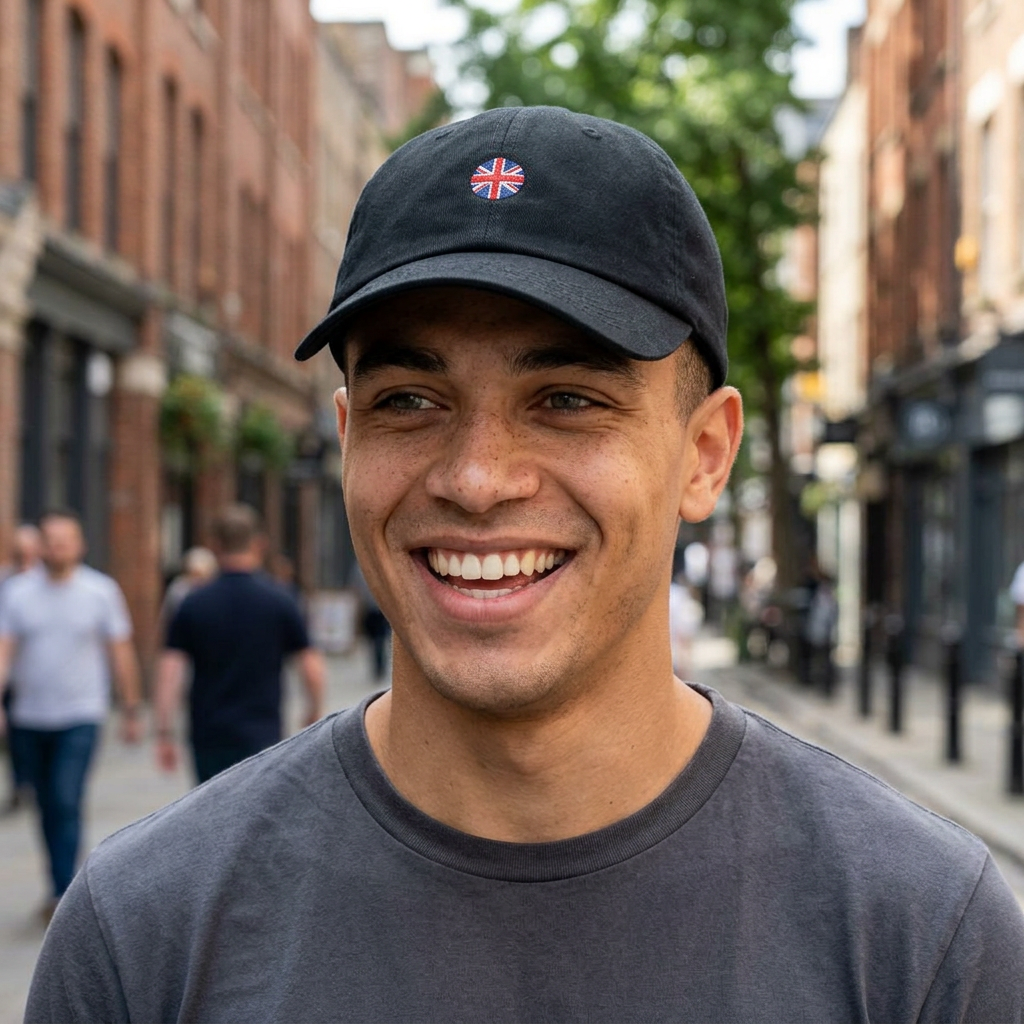 Organic Embroidered Circle Union Jack Baseball Cap