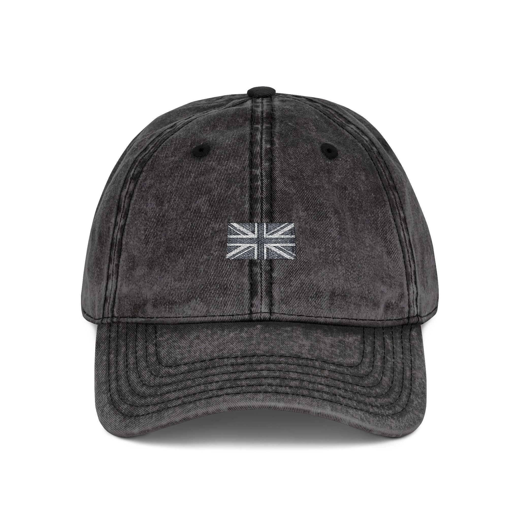 Vintage Washed Baseball Cap with Embroidered Union Jack - Black Edit